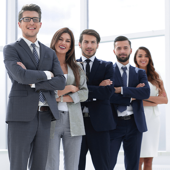 Insurance agents shaking hands with a truck driver